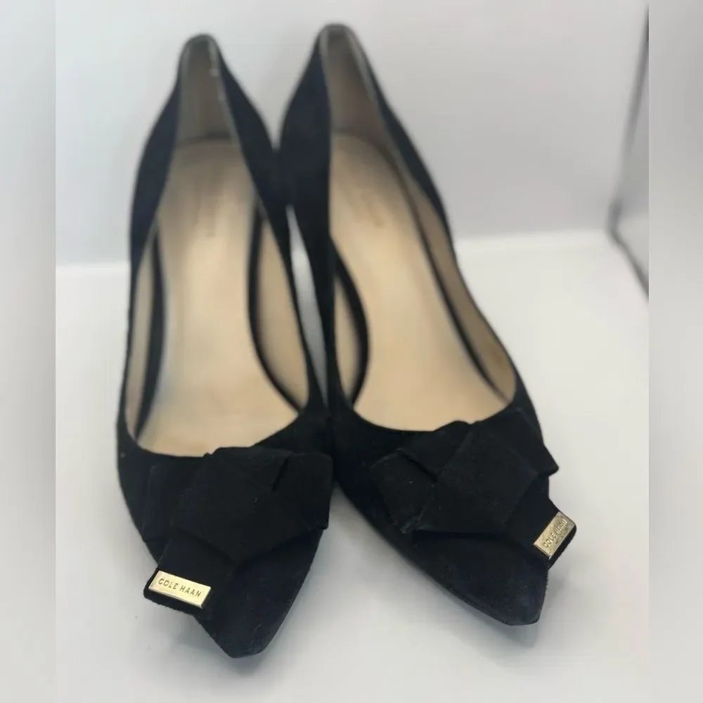 Cole Haan Signature Women’s Size 8 Ina Bow Pumps Black‎ Suede Pointed Toe